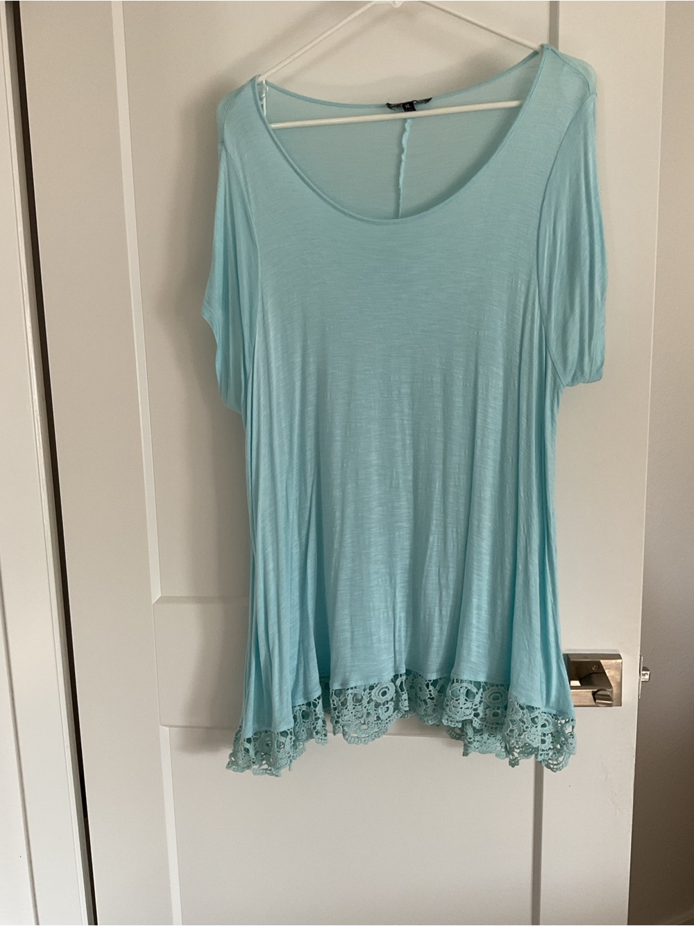 Freshman Light Blue Scoop Neck Tunic with Lace Hem